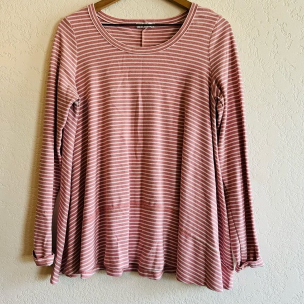 Easel Dusty Rose Striped Long Sleeve Medium Top